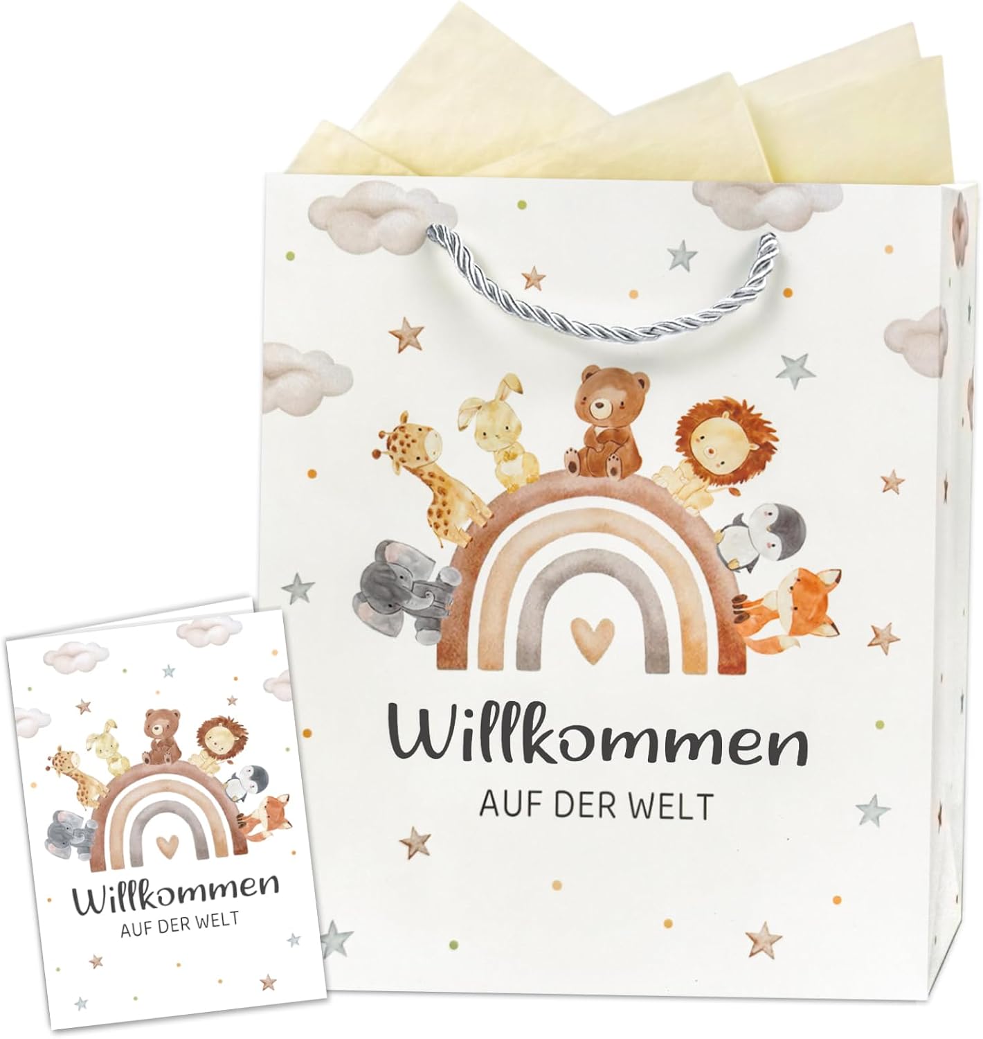 Gift Bag Baby Birth, Gift Bag with Greeting Card, Gifts for Birth Boy & Girl, Gift Wrapping Paper Bags with Handle and Tissue Paper – Welcome to the World – Bild 9