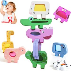 Montessori Toy from 3 4 5 Years, Stacking Toy Made of Wood, Building Blocks Sorting Game for Children, Wooden Animals Wooden Stacking Game Fine Motor Skills Educational Games Gift for Baby Boy Girl