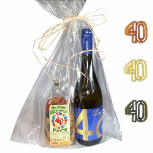 40th Birthday Gift Bag with Wine and Noodles // 40th Birthday Deli Gift