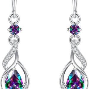 FANCIME 925 Sterling Silver Hanging Earrings Birthstone Jewellery Gifts for Women Girlfriend Wife Mother
