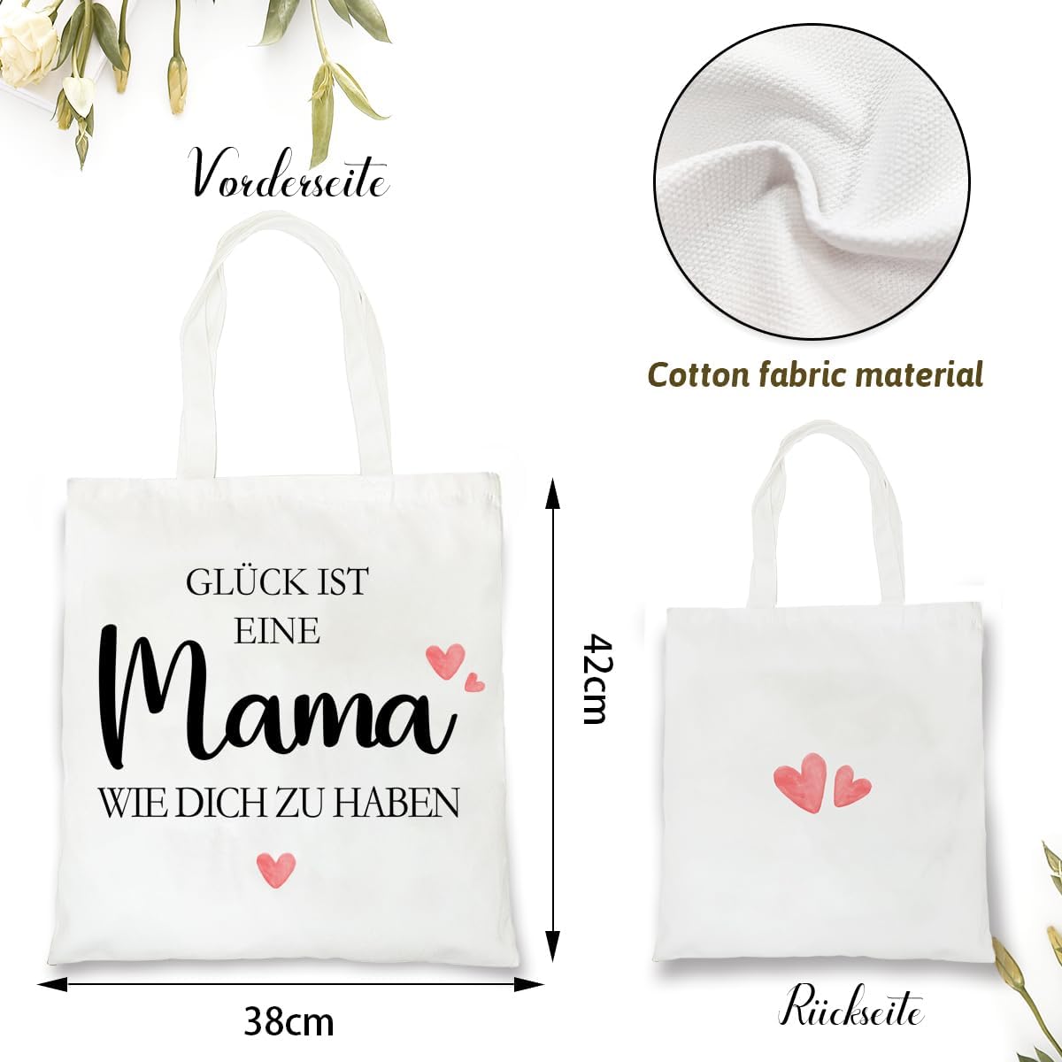 BOYATONG Geschenke für Mama/Oma, Baumwolltasche Mama/Oma Geschenk Geburtstagsgeschenk Weihnachten Geschenk, Eine Stofftasche für Mama/Oma, um Mama/Oma Liebe zu Zeigen – Bild 4