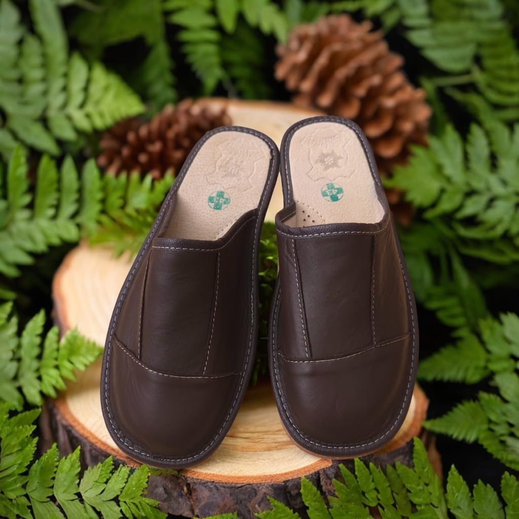 Men's Slippers - Men's Leather Slippers - Made of Genuine Leather with Leather Insole, Comfortable Fit - Breathable Slippers for Men – Bild 2