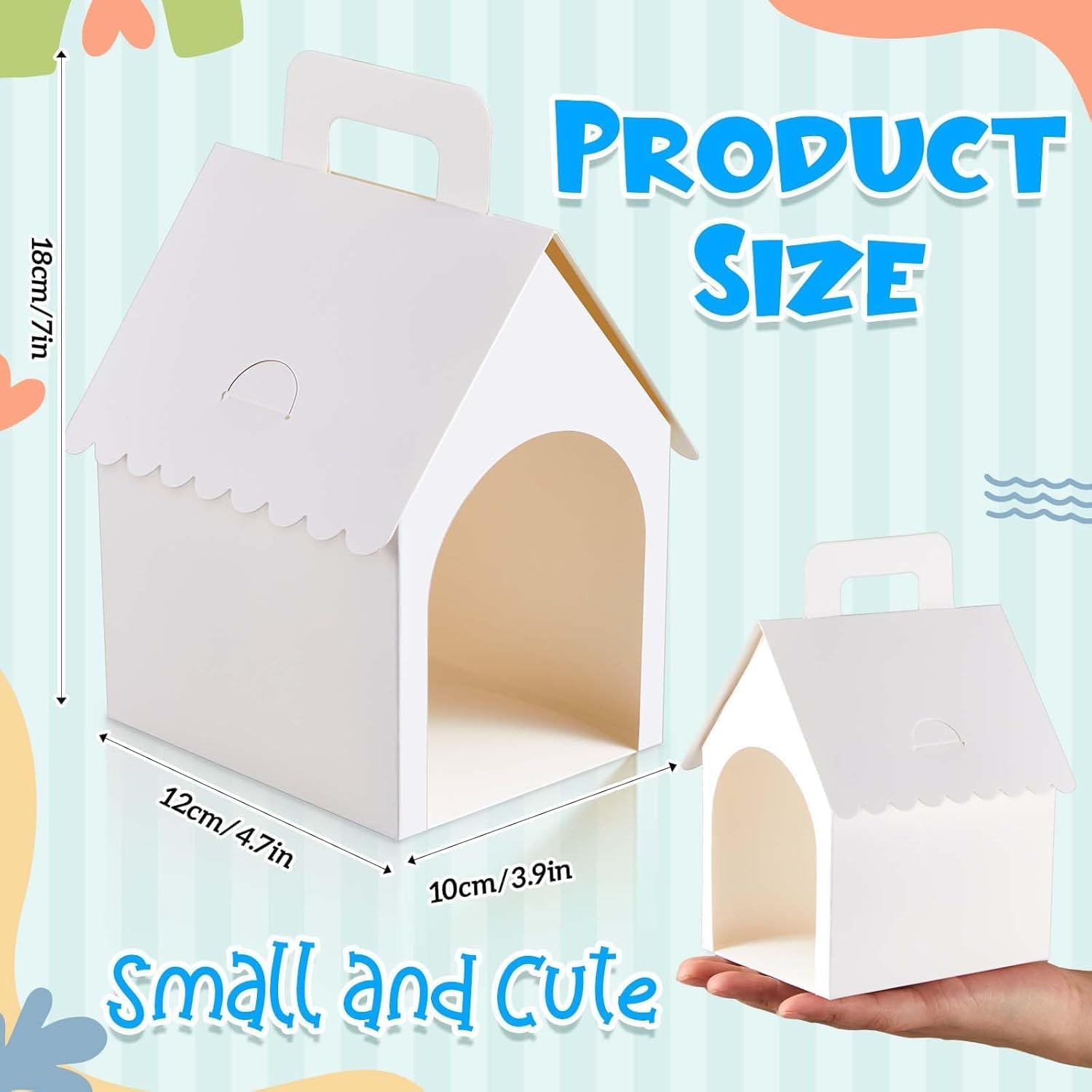 Taicols Pack of 10 Cute Empty Gift Boxes in House Shape, House-Shaped Gift Box, Foldable DIY Painting Party Gift Boxes, Portable Foldable Gift Boxes with Holes, for Theme Adopt Puppies Party – Bild 2