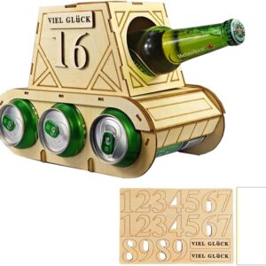 Funny Wooden Beer Carrier – Tank Design Bottle Carrier – Original Beer Gifts for Men – Perfect for Birthday Man – Creative Gift Idea for Beer Lovers (A)