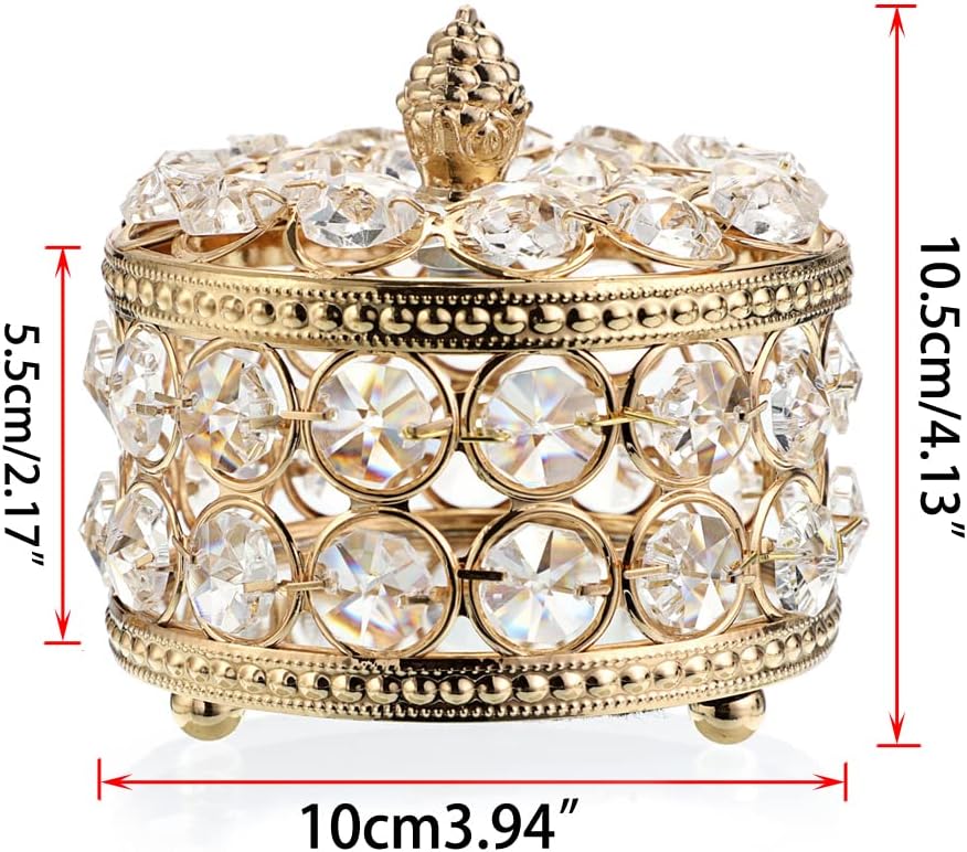 SUMTree Round Crystal Jewellery Box Lid Made of Crystal Metal Jewellery Case Jewellery Holder Jewellery Box Decoration for Living Room Bedroom Bathroom Golden Gift for Wife Girlfriend – Bild 4