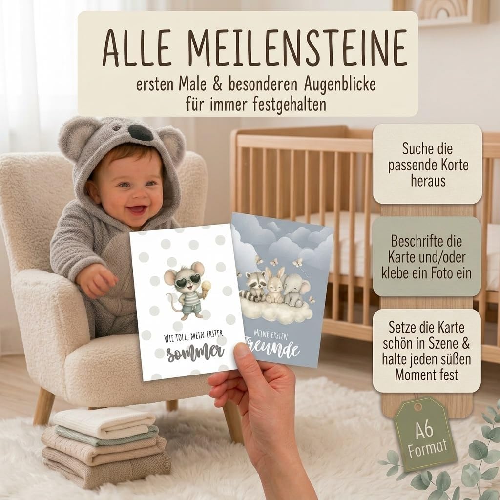 Baby Milestone Cards - 48 Photo Cards for the First Year | Baby Milestone Cards for Memory Photos | Birth Gift & Baby Shower for Girls and Boys – Bild 6