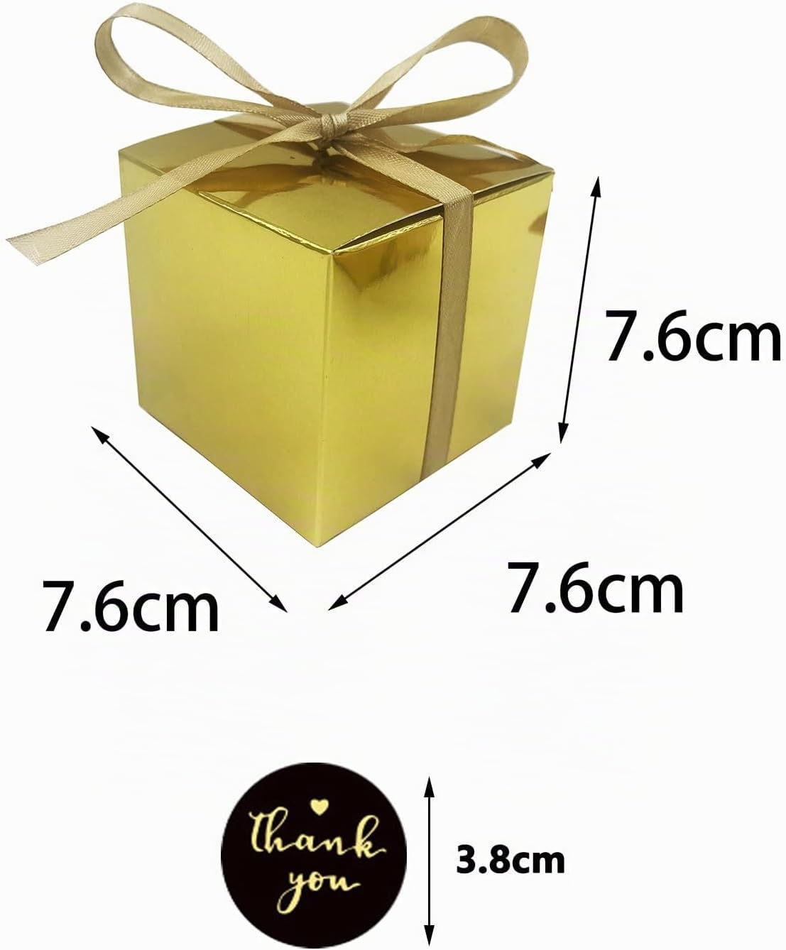 DUGYIRS Pack of 50 Golden Gift Boxes Candy Boxes 7.6 x 7.6 x 7.6 cm Party Gift Boxes with Ribbons for Wedding Baby Shower Decorations Birthday Party Accessories – Bild 2
