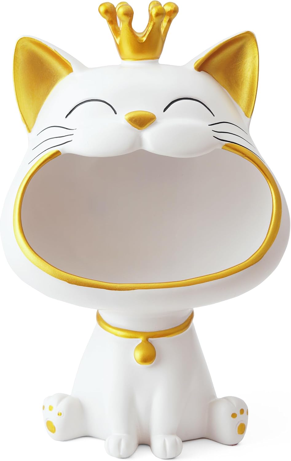 Laughing Cat Statue Figures Storage Box, Cat Jewellery Key Storage Box, Jewellery Tray, Large Cat Sculpture Statue, Suitable for Home, Office Decoration (White, M) – Bild 2