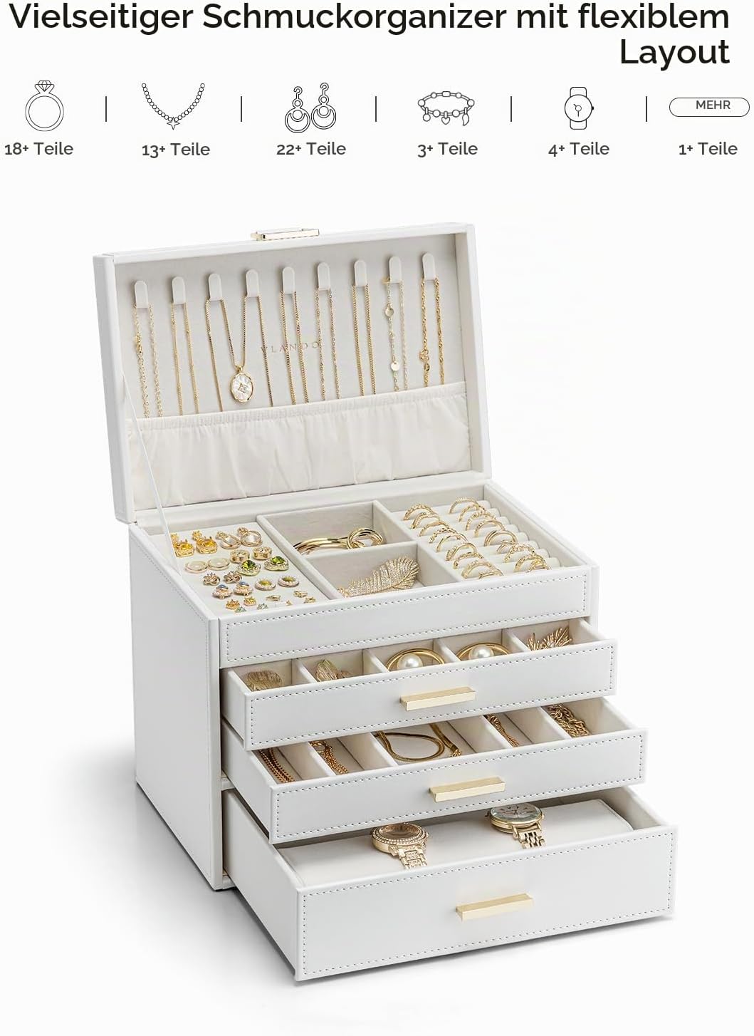Vlando Jewellery Box Large Jewellery Storage with 4 Levels, Room Decoration – Bild 5