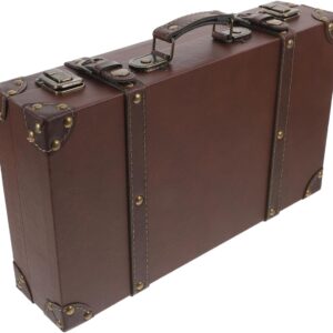 VICASKY Vintage Leather Suitcase Brown Retro Travel Case with British Style Decorative Storage Box for Shop Window Photo Props and Elegant Furnishings Small Handy Suitcase