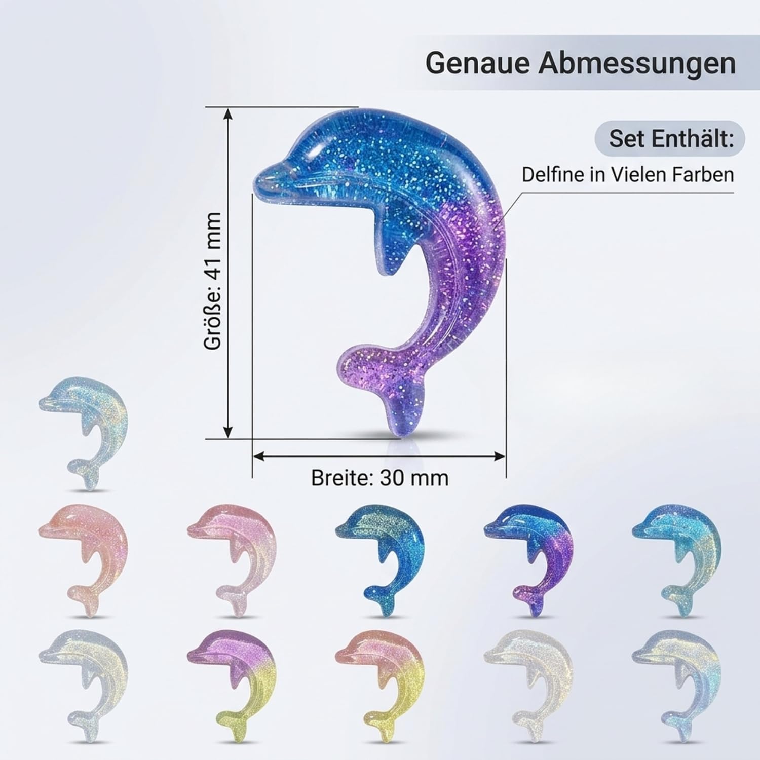 Pack of 10 Dolphin Resin Figure Craft Accessories, Colourful Sea Animals Decoration for DIY Jewellery, Hair Accessories & Mobile Phone Case, Crystal Shimmer Luminous Resin Figures Glow In Dark – Bild 2