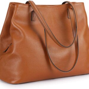 S-ZONE Women's Handbag Soft Genuine Leather Large Foldable Shopper Shoulder Bag 13 Inch Laptop Bag Handle Bags