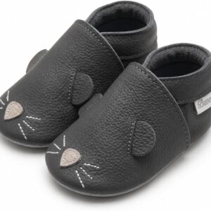 Bemesu Lauflernschuhe Baby für Zuhause Kindergarten Leder weich rutschfest