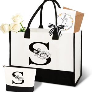 Gifts for Women - Personalised Initial A-Z Canvas Shopping Bag & Cosmetic Bag, Greeting Card - Practical & Emotional Gift for Mum, Girlfriend, Colleague or Sister