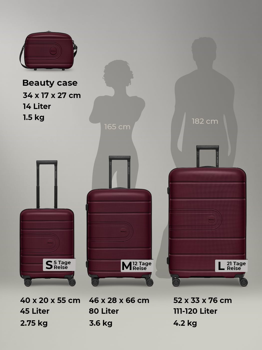 REDOLZ Hard Shell Check-in Suitcase Large XL Trolley 51 x 32 x 76 cm with Expansion Pleat Made of High-Quality Lightweight Polypropylene 4 Double Wheels & TSA (Essentials 11) – Bild 5