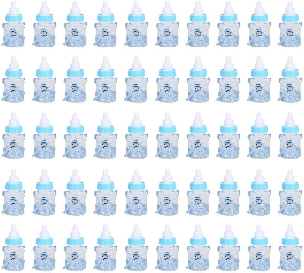Pack of 50 Feeder Style Candy Bottles for Baby Shower, Mini Party Favors Fillable Candy Gift Box for Boy Girl Newborn Infant Baptist Christening Birthday Party Decoration (Blue)