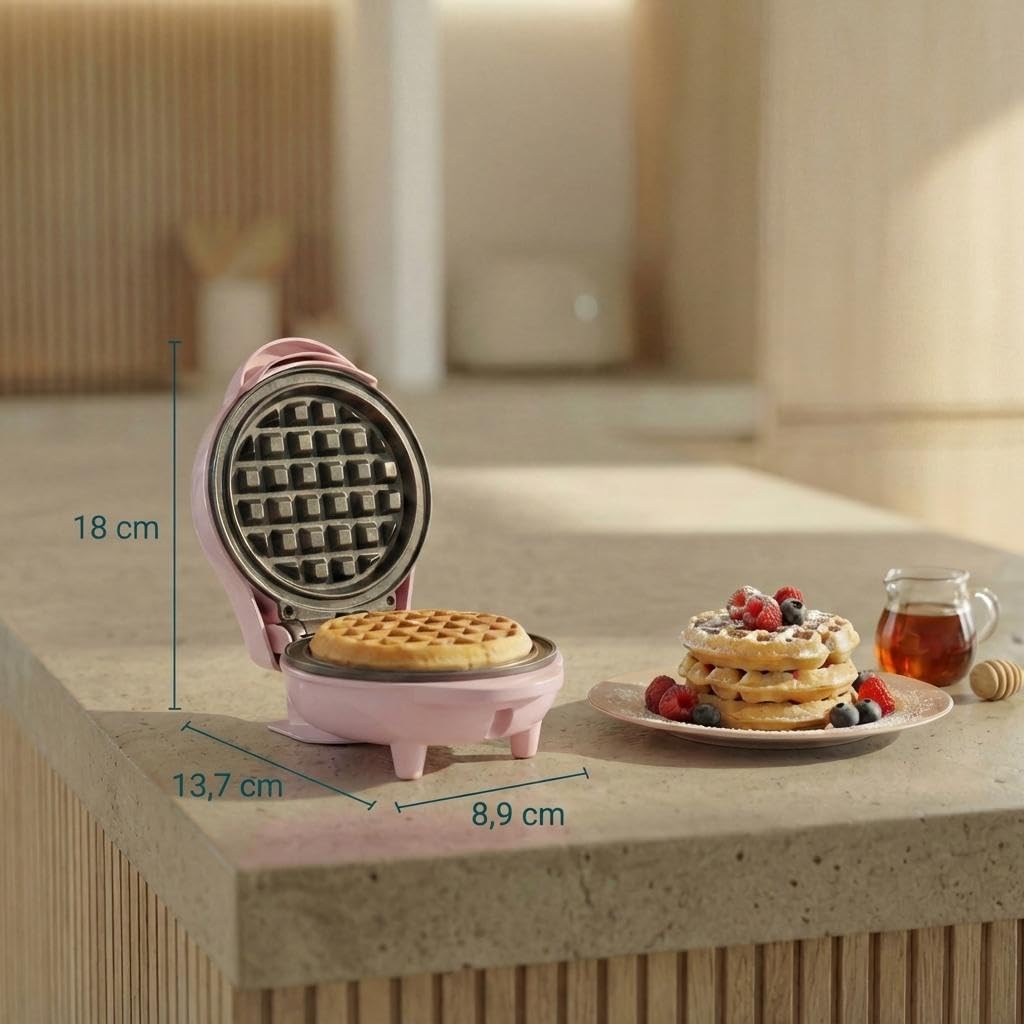 Bestron Mini Waffle Iron for Classic Waffles, Small Waffle Maker with Non-Stick Coating, for Children's Birthdays, Family Parties, Easter or Christmas, Retro Design, 550 Watt, Colour: Pink – Bild 2