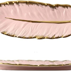 Disoza Jewellery Tray, Feather Decorative Bowl, Jewellery Decorative Tray, Ceramic Key Storage Tray, Plate, Dinner Plate, Dessert Plate, Porcelain Key Tray, Hallway Key Tray (37 x 12.5 x 3.5 cm)