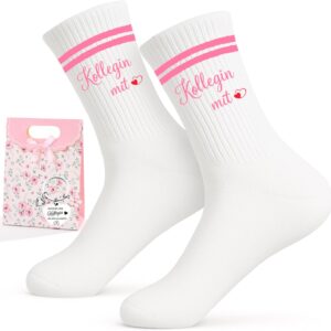 Scinzene Gift Colleague Set of 3 with Women's Socks (36-42), Key Ring & Gift Bag - Unique Colleague Gifts and Best Colleague Gift for Farewell or Birthdays