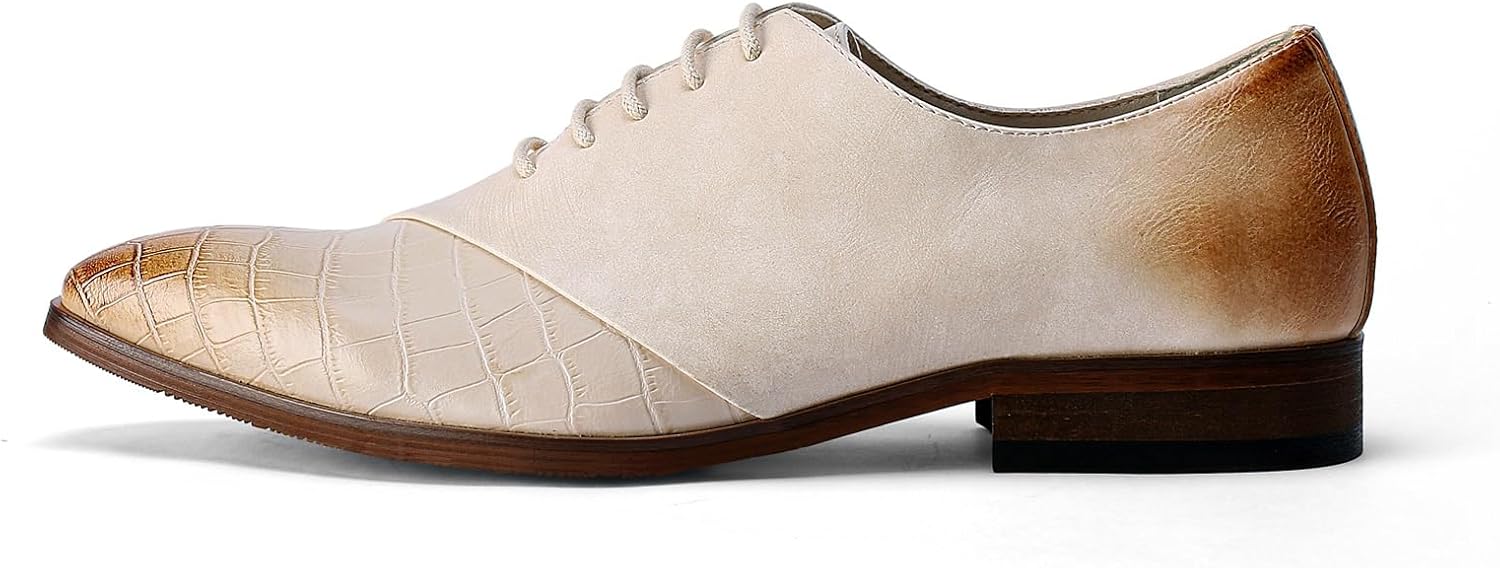YFFUSHI Men's Suit Shoes Formal Leather Oxfords Crocodile Pattern Retro Shiny Business Shoes For Weddings – Bild 2