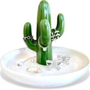 Cactus Ring Holder Jewellery Bowl, Ceramic Jewellery Tray Organiser Display for Home Decor, Bowl Decoration Aesthetic Accessories, Birthday, Housewarming Gifts for Women, Mum, Friends, Girlfriend