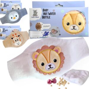 Hello Hippo Baby Heat Belt Made of Cherry Stones - Cherry Stone Pillow for Babies & Newborns - Against Colic & Abdominal Pain - Microwave or Oven, Hipo-allergenic & Washable (Lion)