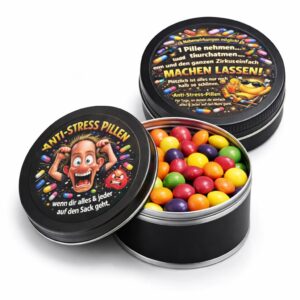 AnyCakes Anti-Stress Pills in a Tin Funny Gift Idea with Fruity Chew Sweets