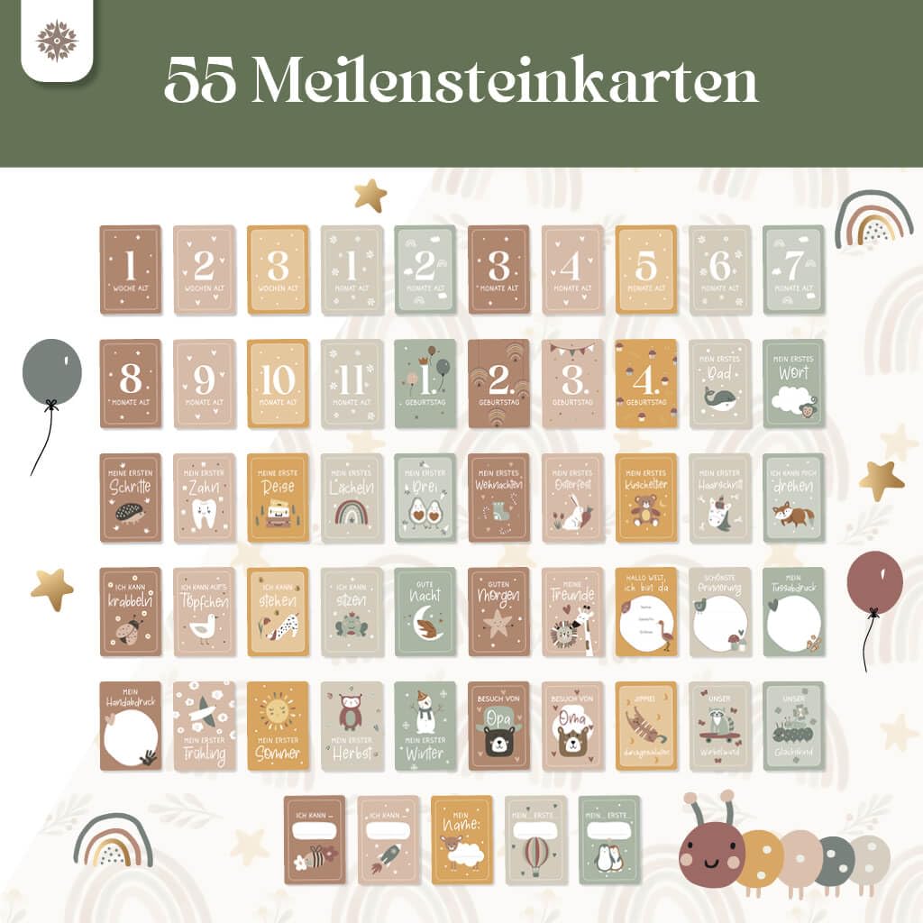 Lebenskompass Milestone Cards Baby - 55 Magical Monthly Cards as a Baby Shower Gift with Beautiful Gift Packaging - Includes Wooden Card Stand – Bild 5