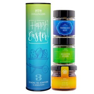 Hallingers Happy Eeaster – Easter Gift Set 3-Piece with Tea, Jam and Spice – Spring Enjoyment Set as a Gift Idea, Vegan (Set) – Gift Ideas Christmas & Gifts Advent Calendar |