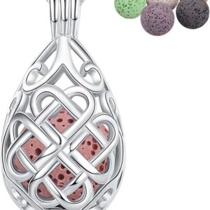 INFUSEU Long Necklaces for Women, Aromatherapy Diffuser for Essential Oils, Dream Catcher Pendant, Silver-Plated, Boho Diffuser, Inspirational Cheeky Anxious Birthday Gift for Your Women