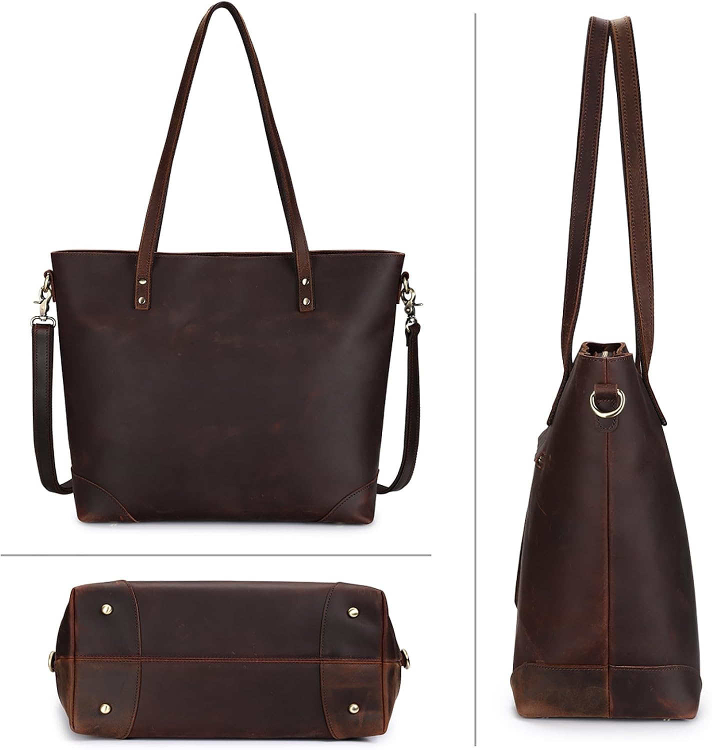 S-ZONE Women's Shoulder Bag Vintage 3-Way Genuine Leather Laptop Bag Travel Bag Work Bag Purse Handbag Messenger Bag – Bild 6