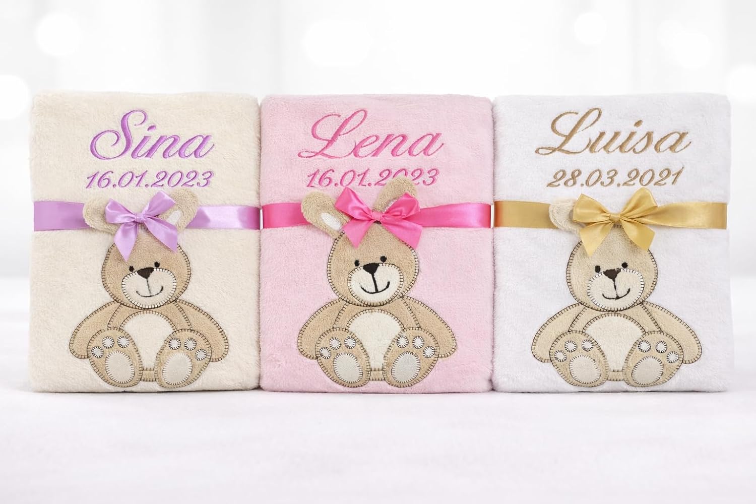 BotoBaby ★ Personalised Baby Blanket with Name & Date Embroidered Birth, Christening, Baby Shower & More ★ 75 x 100 cm ★ (75 x 100 cm + Personalisation) – Bild 5