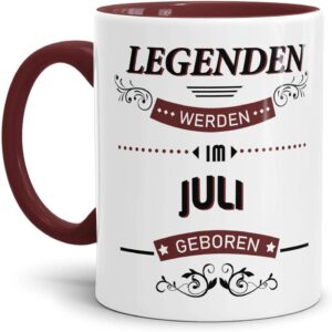 Tassendruck Birthday Mug Legends Are Born in July Inside & Handle Wine Red Coffee Mug / Mug / Mug / Fun / Gift Idea / Birth Year / Birthday Gift
