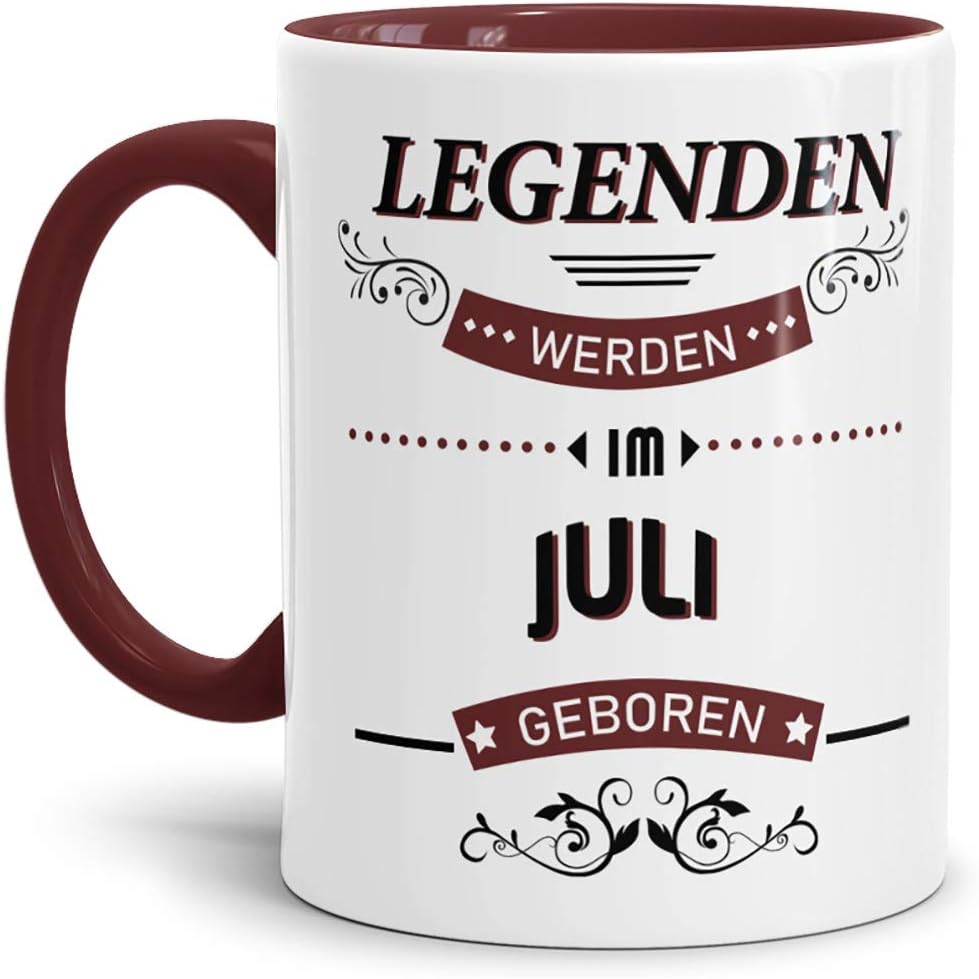 Tassendruck Birthday Mug Legends Are Born in July Inside & Handle Wine Red Coffee Mug / Mug / Mug / Fun / Gift Idea / Birth Year / Birthday Gift
