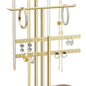 Jewellery Organisers, Jewellery Stand 32 cm Large, 4 Levels, Robust Jewellery Storage Travel, Jewellery Cabinet for Necklace, Bracelet, Perfume and Earrings, Decorative Aesthetic Accessories, Gold/White