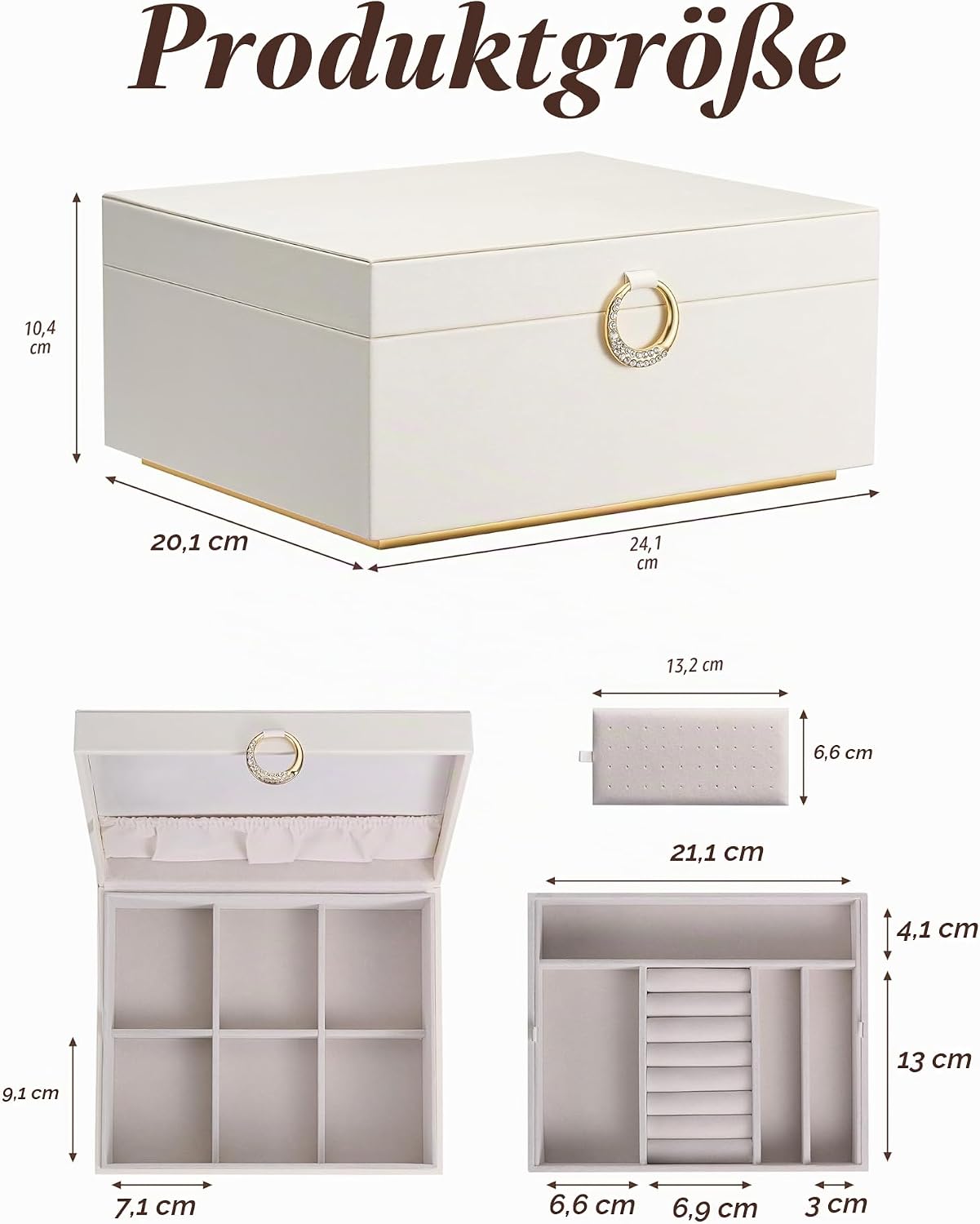 pickpiff 2-Tier Jewellery Cabinet for Women, Jewellery Storage with Handle and Removable Compartment, Necklace Holder, Velvet Lined Jewellery Cabinet for Home or Travel, Beige – Bild 6