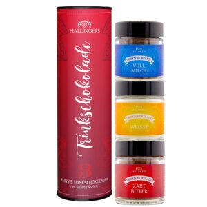 Hallingers Genuss Manufaktur Delicatessen Gift Set – 3 Mini Glasses in Elegant Gift Box „Drinking Chocolate“ Gift Idea for Women Men