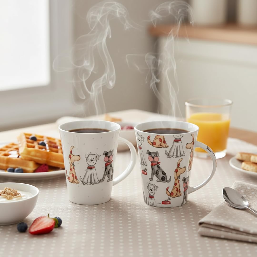 Set of 2 Porcelain Mugs - Cute Dog or Cat Motif - 300 ml - Lovingly Illustrated - Ideal for Coffee, Tea & Cocoa - Gift Idea for Animal Lovers (2, Dog) – Bild 6