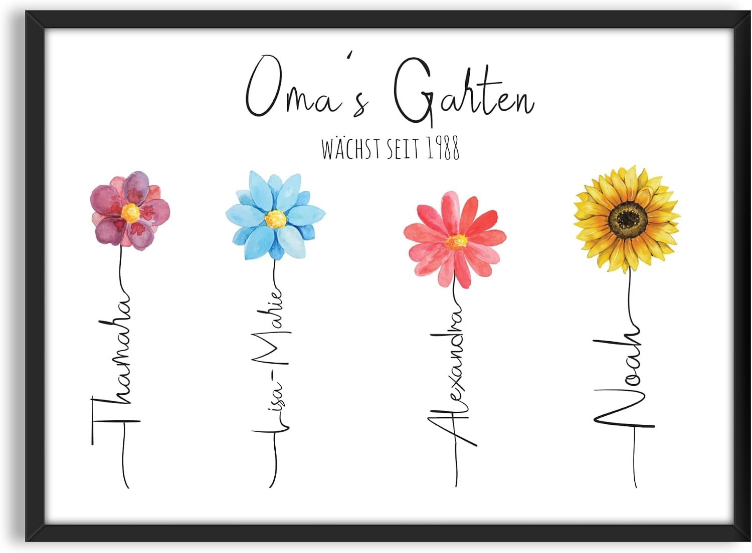 Grandma's Garden Picture Sign Personalised with Flowers and Name, Gift for Grandparents, Colourful and Individual, Optional with Frame, Surprise from Grandchildren – Bild 2