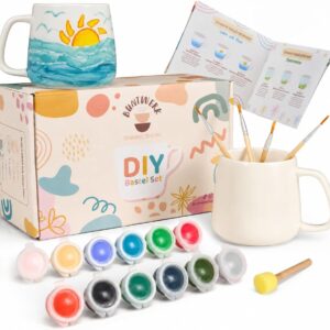 Generisch Ceramic Painting Set - DIY Ceramic Self Painting Set for Home - Cups Painting Set with Bright Colours & Ceramic Brushes - Creative Ceramic Painting Set for Adults & Children