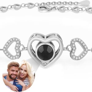 Easycosy Personalised Women’s Projection Bracelet with Photo – Customised Heart Bracelet with Picture in Stone – Photo Gifts for Mum Women Girlfriend Sister for Birthday Memory Wedding