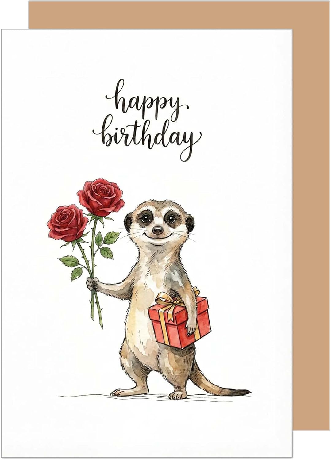 Edition Seidel Premium Birthday Card with Envelope Greeting Card Birthday Card English for Man Woman Child Meerkat Roses Gift (G3891 SW026)