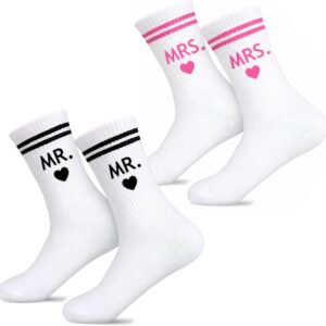 Scinzene Wedding Gift Set for Bride and Groom with Mr and Mrs Motif Socks Funny Wedding Gifts for Men and Women Gift Idea for Wedding Engagement