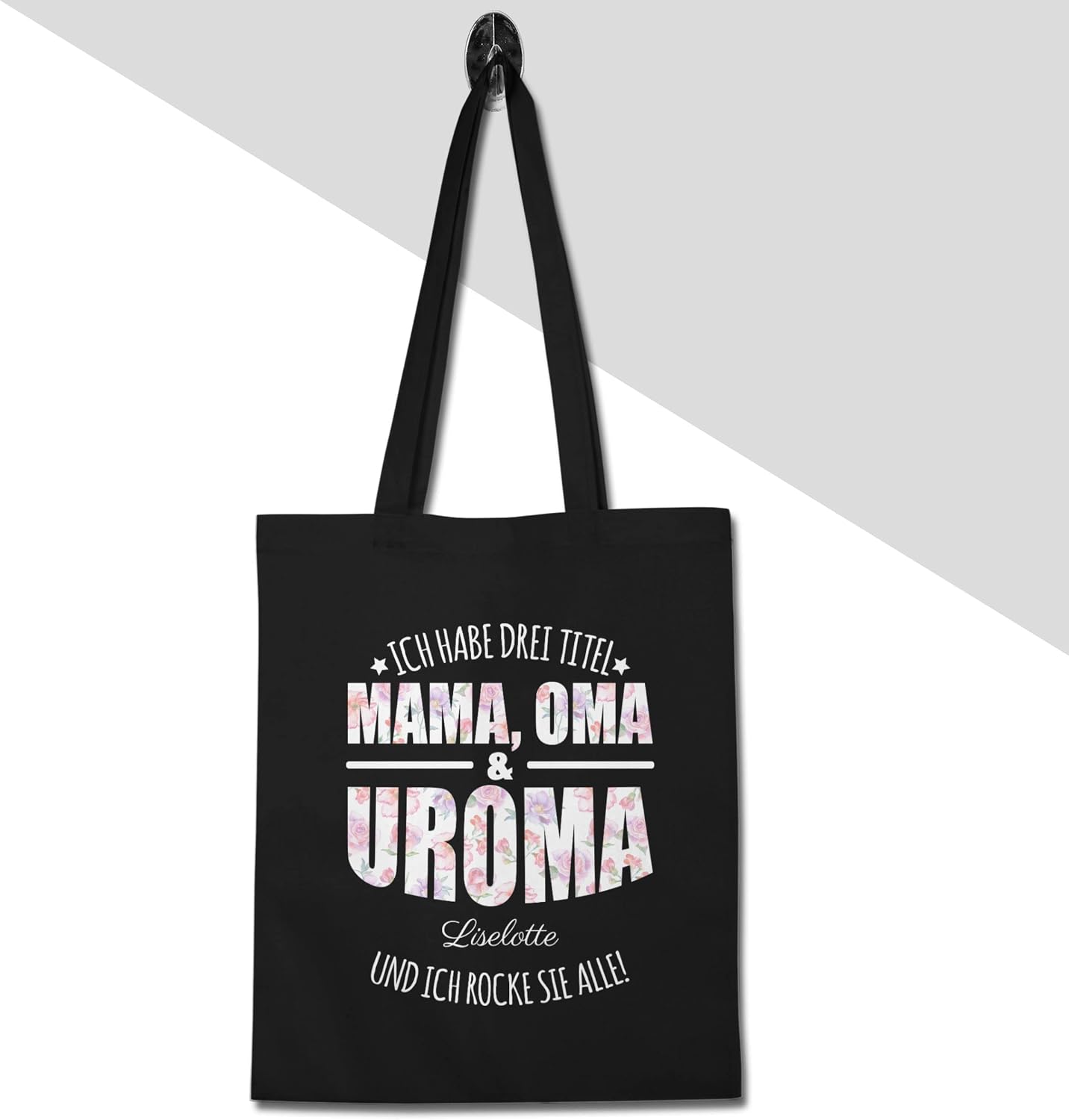 Geschenk mit Namen personalisiert by Shirtracer - Cotton Bag - Grandmother - Ich habe drei Titel Mama, Oma und Uroma - Uromas Gifts Mother's Day Great Grandmother Gift – Bild 9