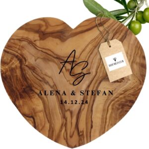 HOFMEISTER Heart-Shaped Board Engraved Name – Made of Olive Wood, Gift for Lovers for Anniversary, Wedding or Valentine’s Day, Decorative Gift Idea, 21 cm