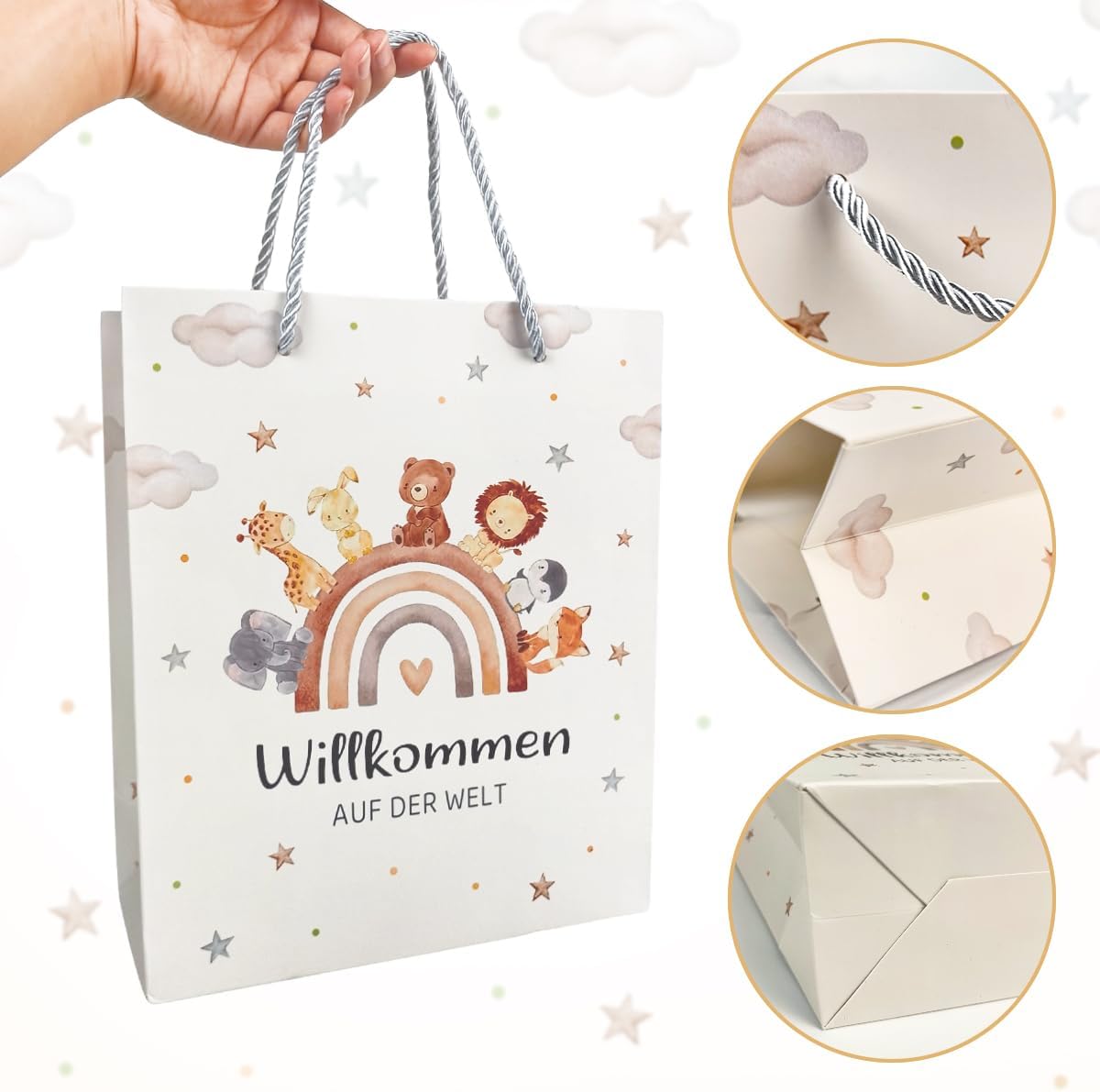 Gift Bag Baby Birth, Gift Bag with Greeting Card, Gifts for Birth Boy & Girl, Gift Wrapping Paper Bags with Handle and Tissue Paper – Welcome to the World – Bild 3