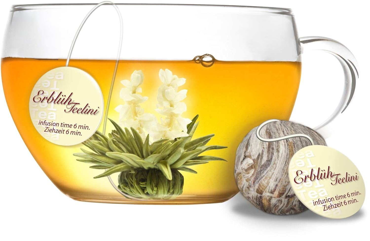 Creano 4 Tea Flowers in Elegant Gift Box - Teelini White & Green Tea in Cup Size – Bild 5