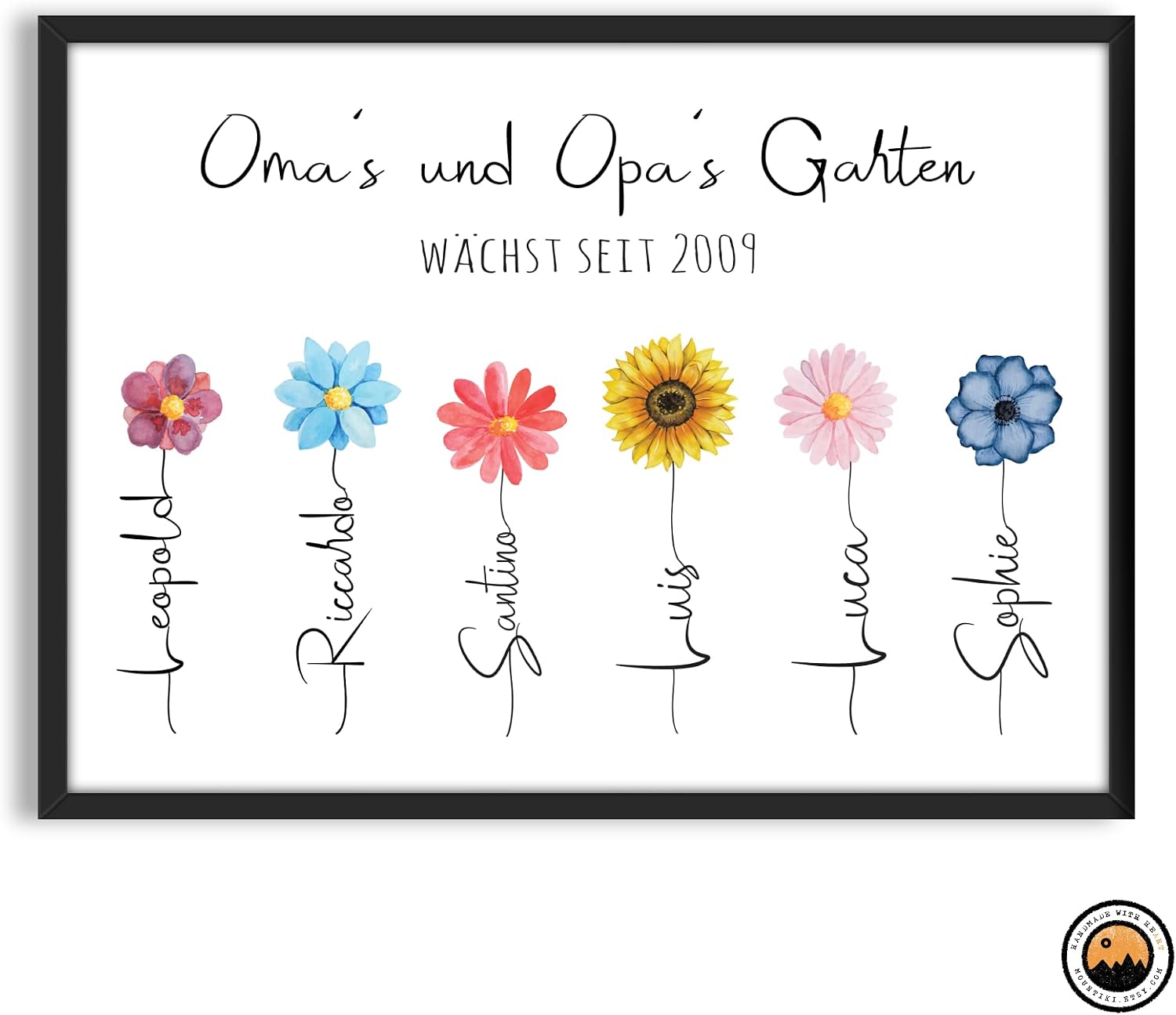 Grandma's Garden Picture Sign Personalised with Flowers and Name, Gift for Grandparents, Colourful and Individual, Optional with Frame, Surprise from Grandchildren – Bild 6