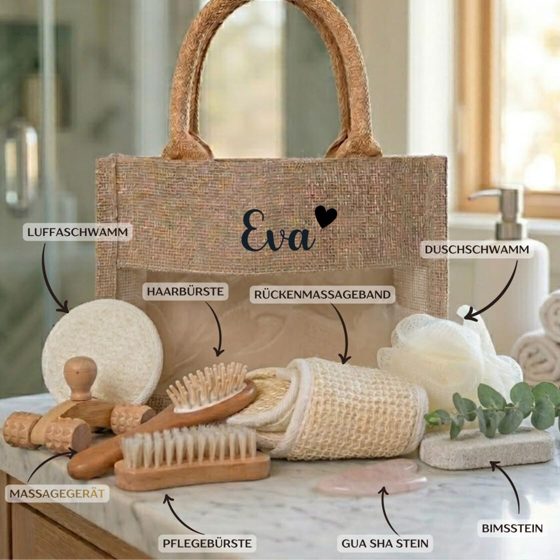 Personalised Wellness Gift Set for Women, Complete Wellness Box with Contents, Jute Bag with Name, Gift Voucher Packaging, Mum, Girlfriend, Colleague – Bild 4