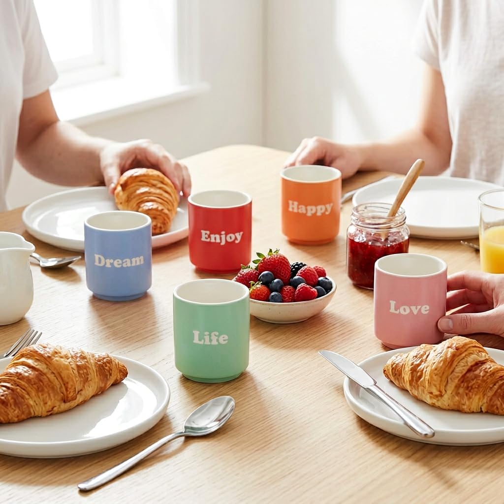 MIJOMA New Bone Porcelain Mug 180ml - 6 Colours with Relief Word - Compact Shape for Espresso, Coffee, Tea - Gift Set for Home and Office – Bild 2